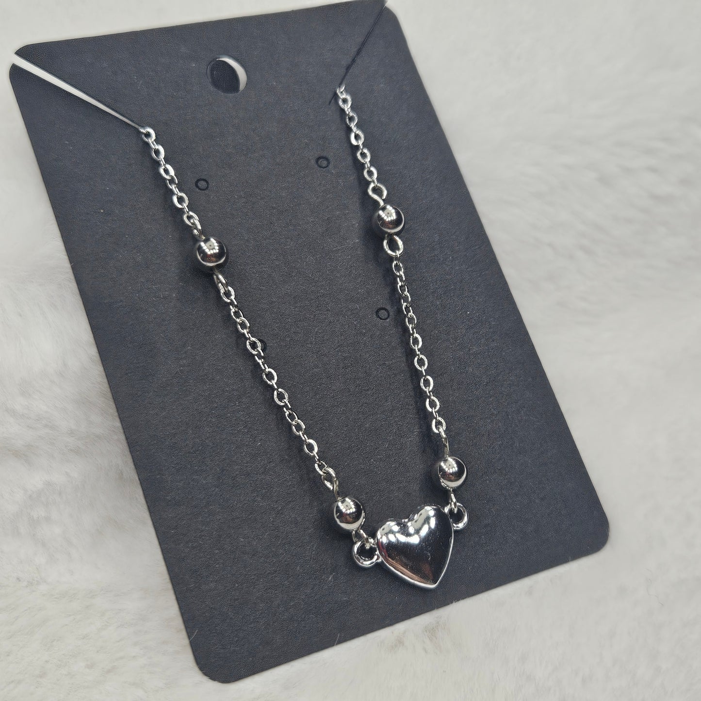Simple Silver Heart Chain Necklace - 16"