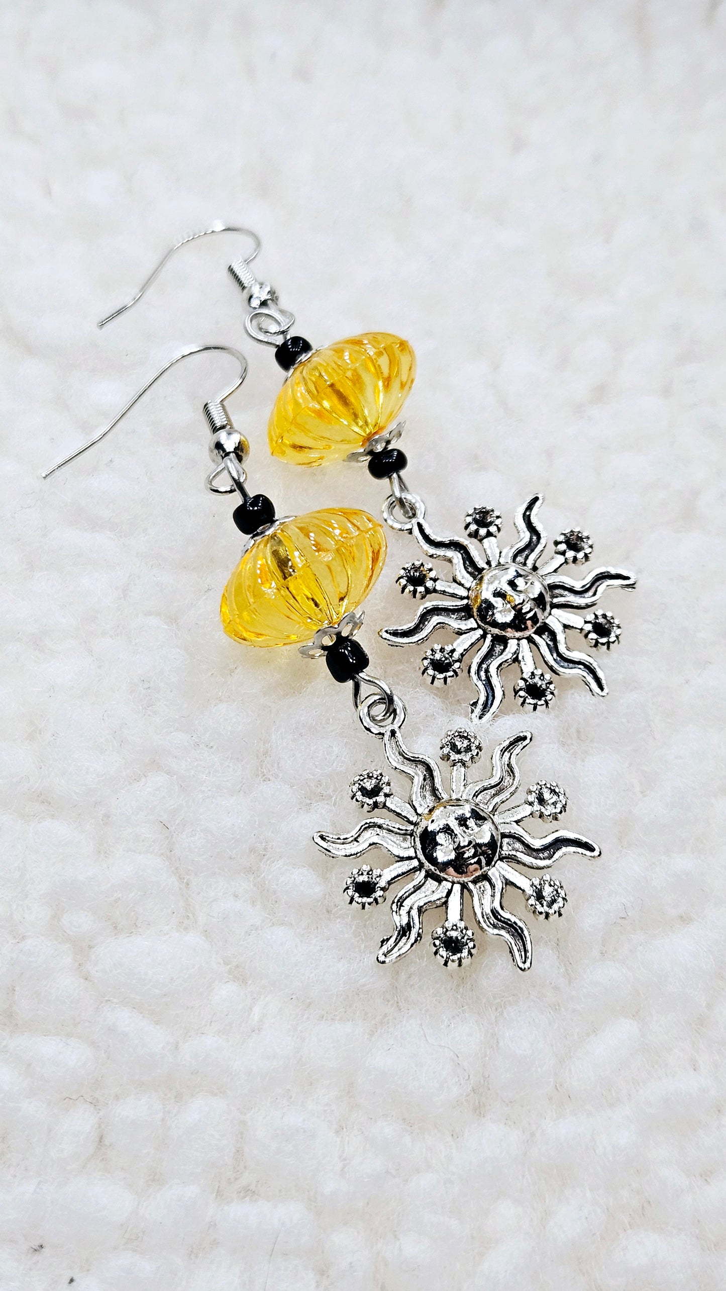 Golden Shining Suns Set - Silver Sun Pendant Necklace with Matching Sun Charm Earrings