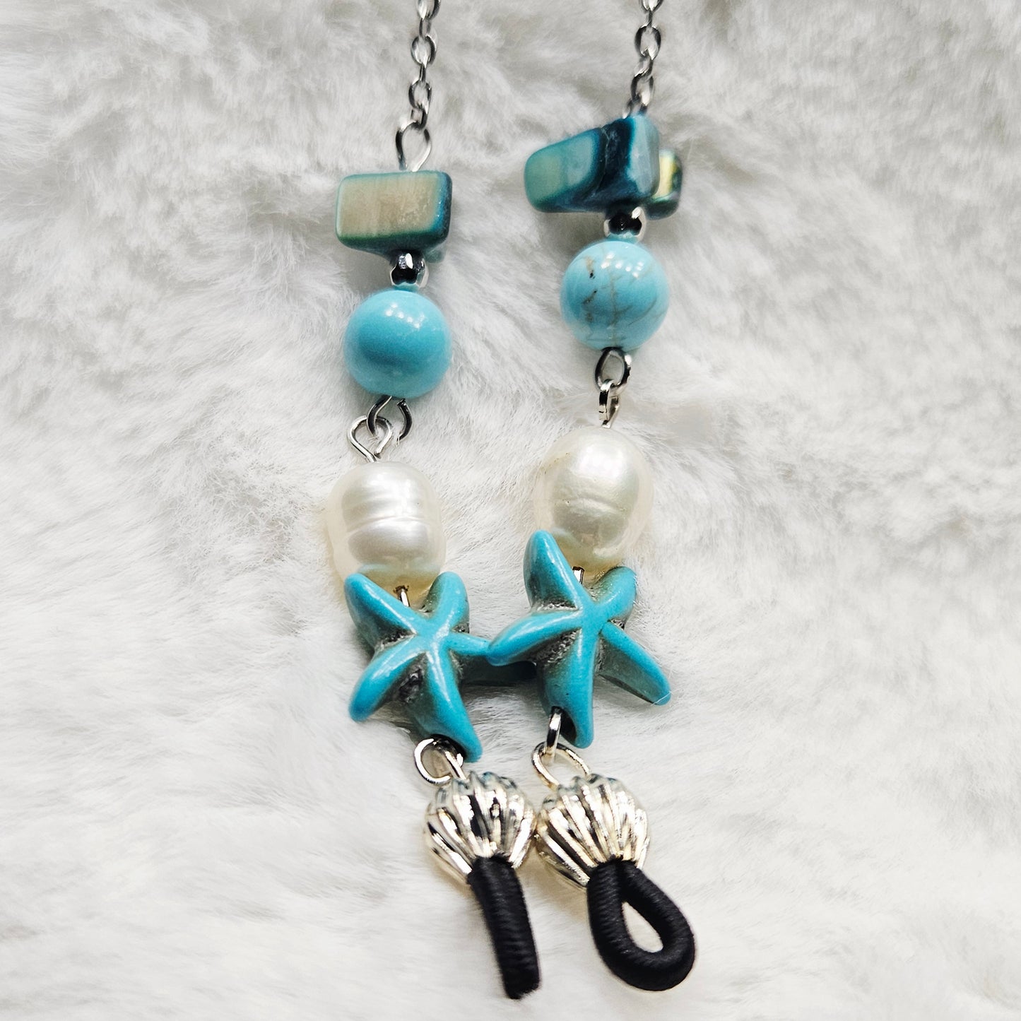 Turquoise Starfish Mother of Pearl and Freshwater Pearl Eyeglass Chain