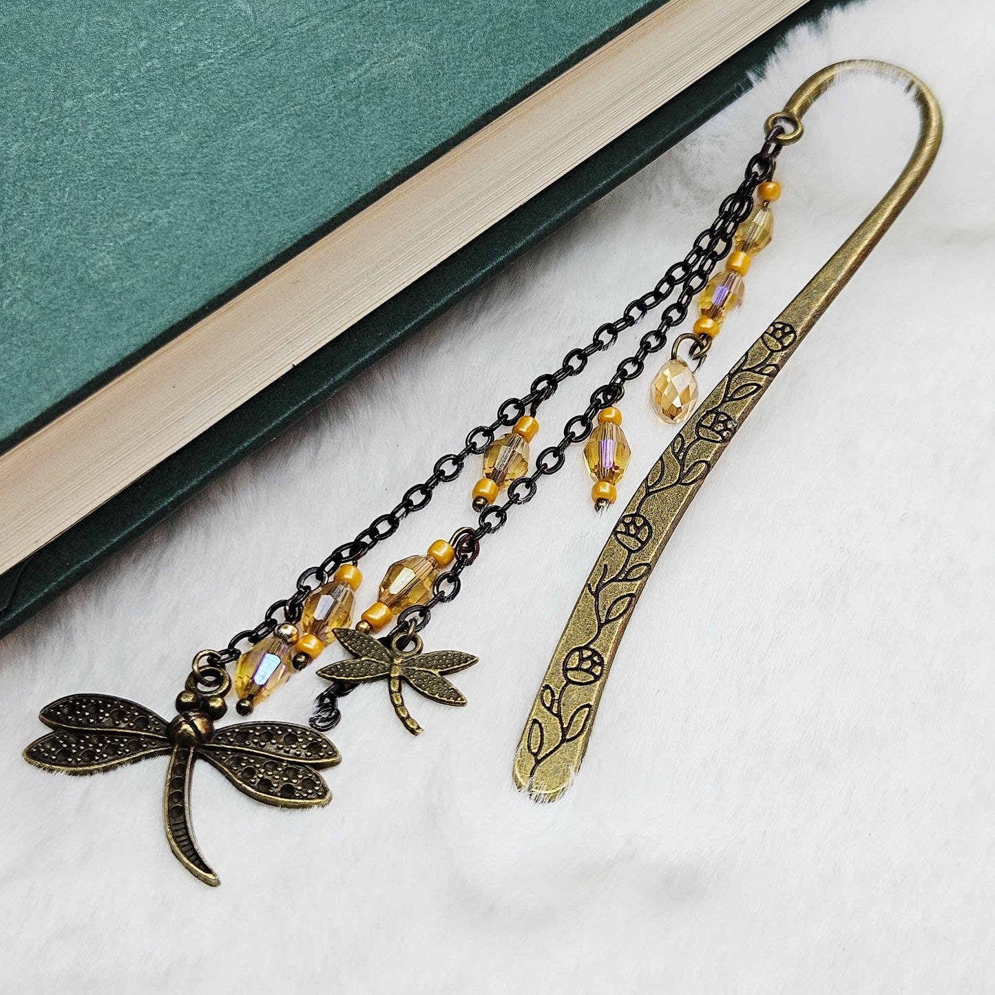 Fields of Gold Double Dragonfly Charmed Hook Bookmark