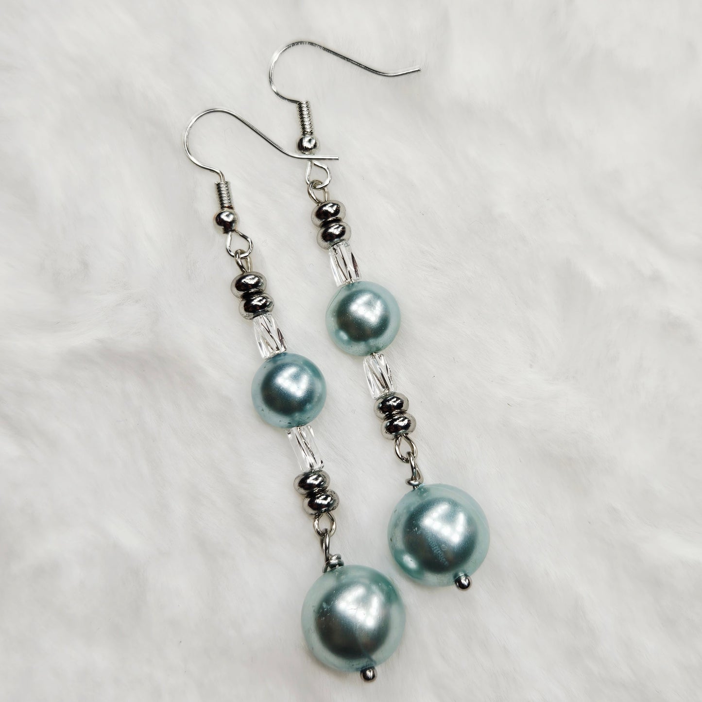 Cool Blue Pearl Wrap Bracelet and Earrings Set