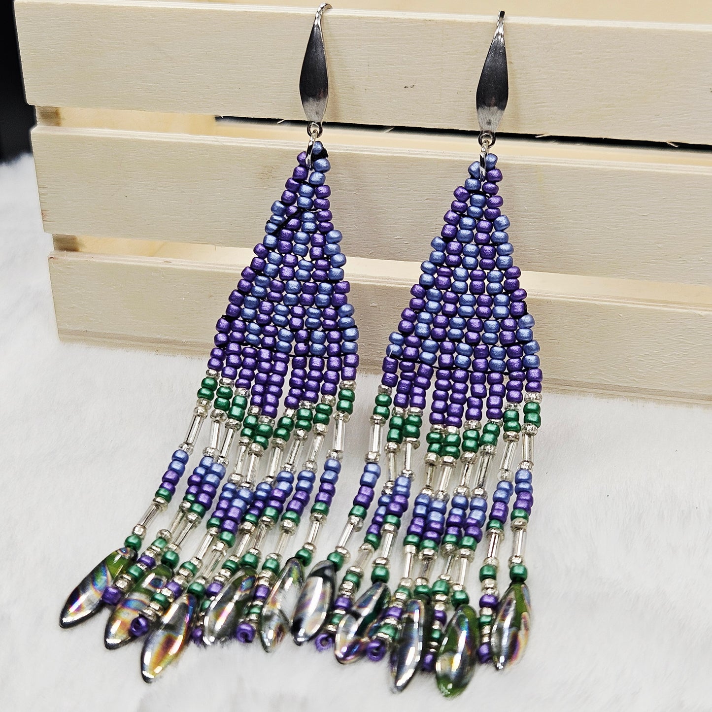 Lush Lavender Forrest Beaded Fringe Earrings