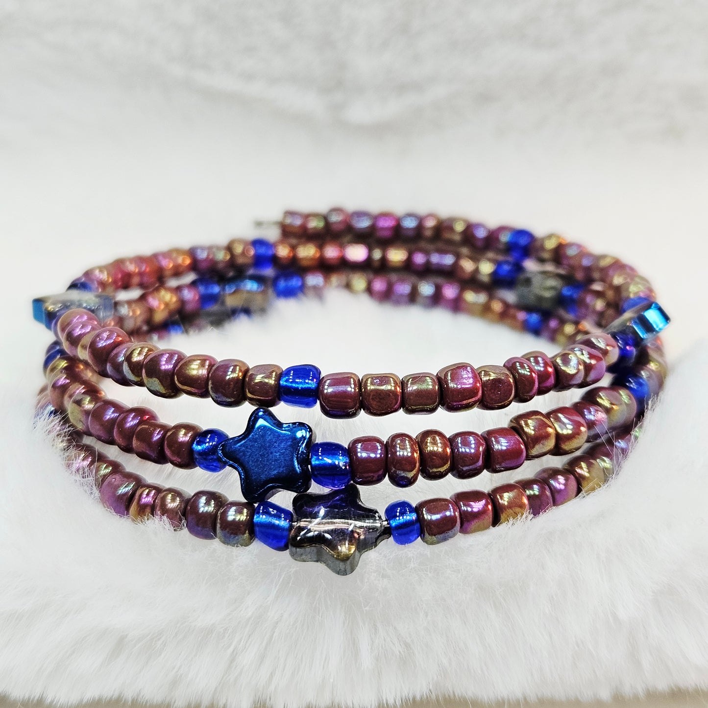 Cosmic Rainbow Seed Bead Wrap Bracelet with Stars