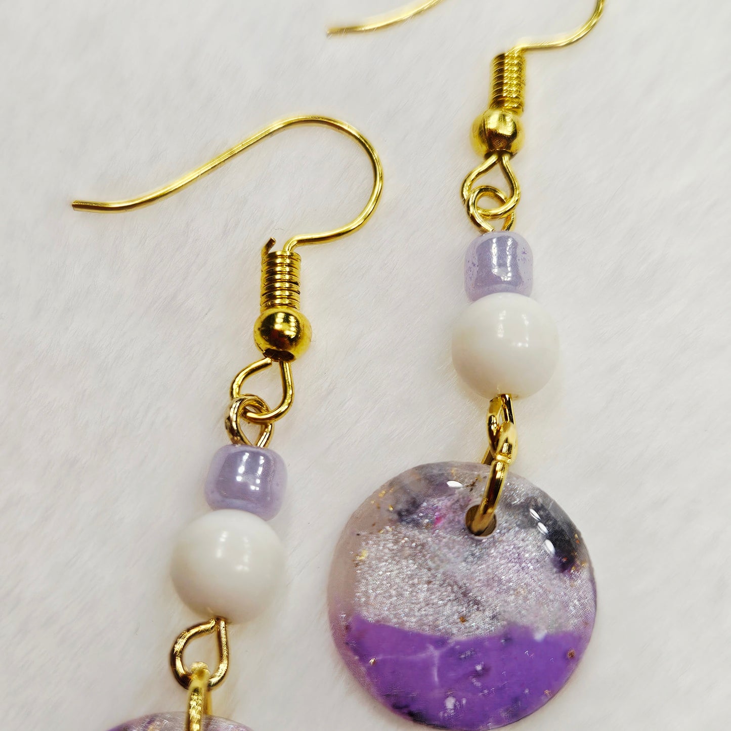 Purple Polymer Clay Marble with Gold Fleck Dangle Earrings in Gold or Silver