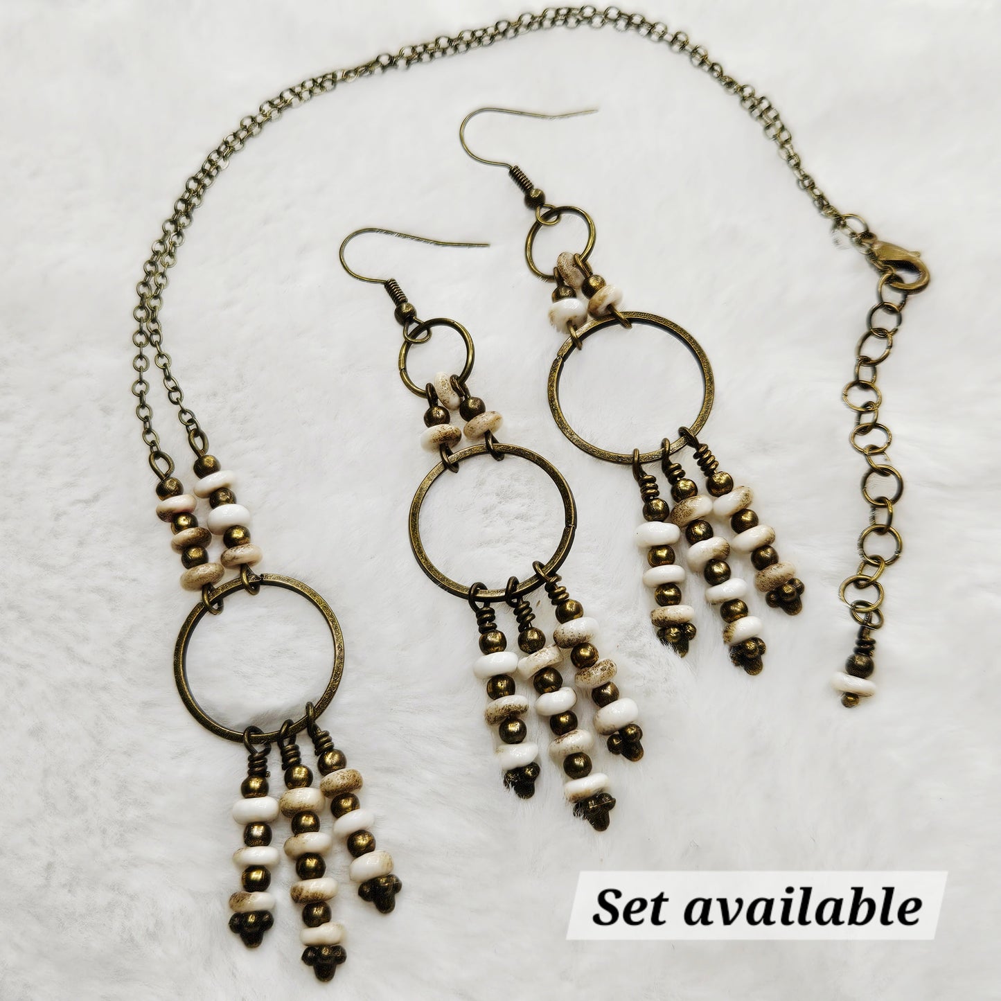 Rustic Brass and Stone Chandelier Pendant Necklace