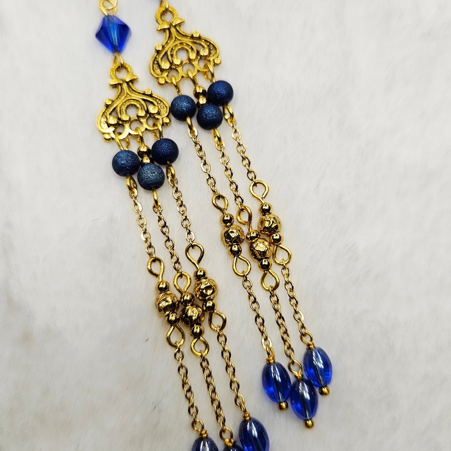 Long Blue Crystal Micro Chandelier Earrings in Silver or Gold