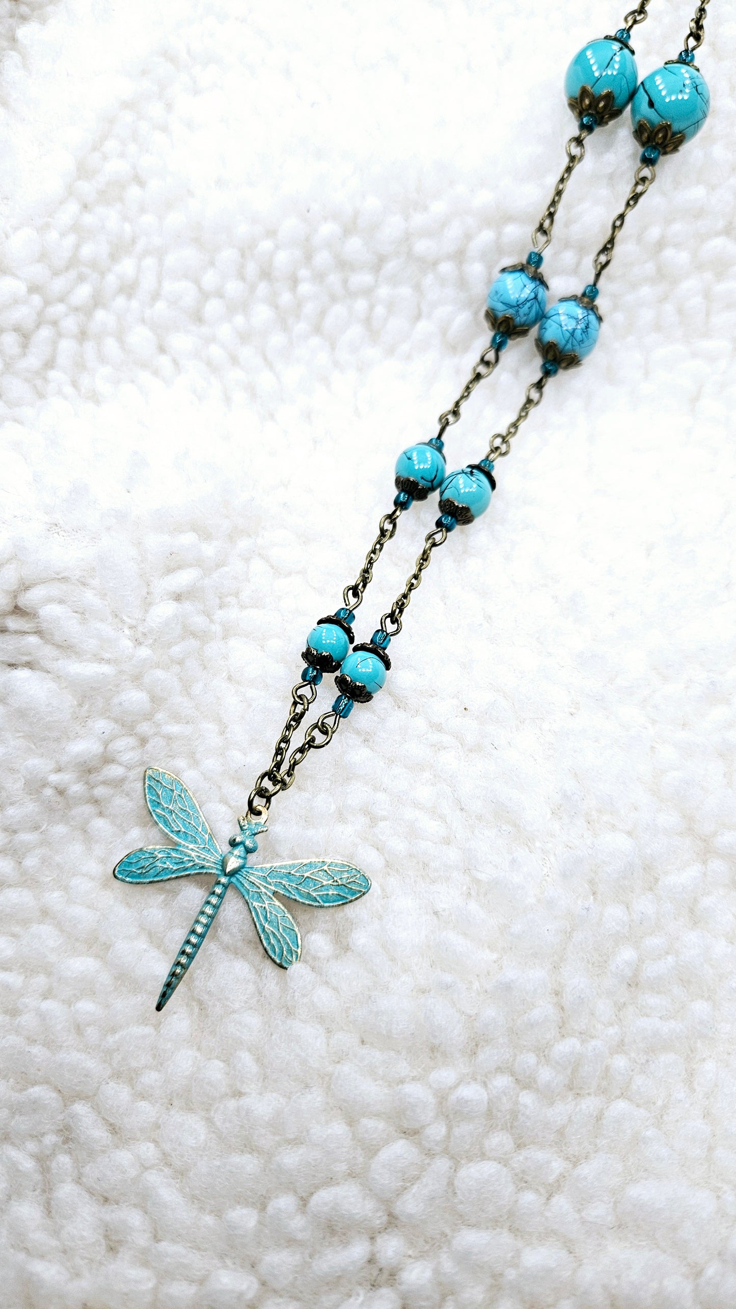 Blues & Brass Dragonfly Set - Pure Brass Dragonfly Pendant with matching Bracelet & Earrings