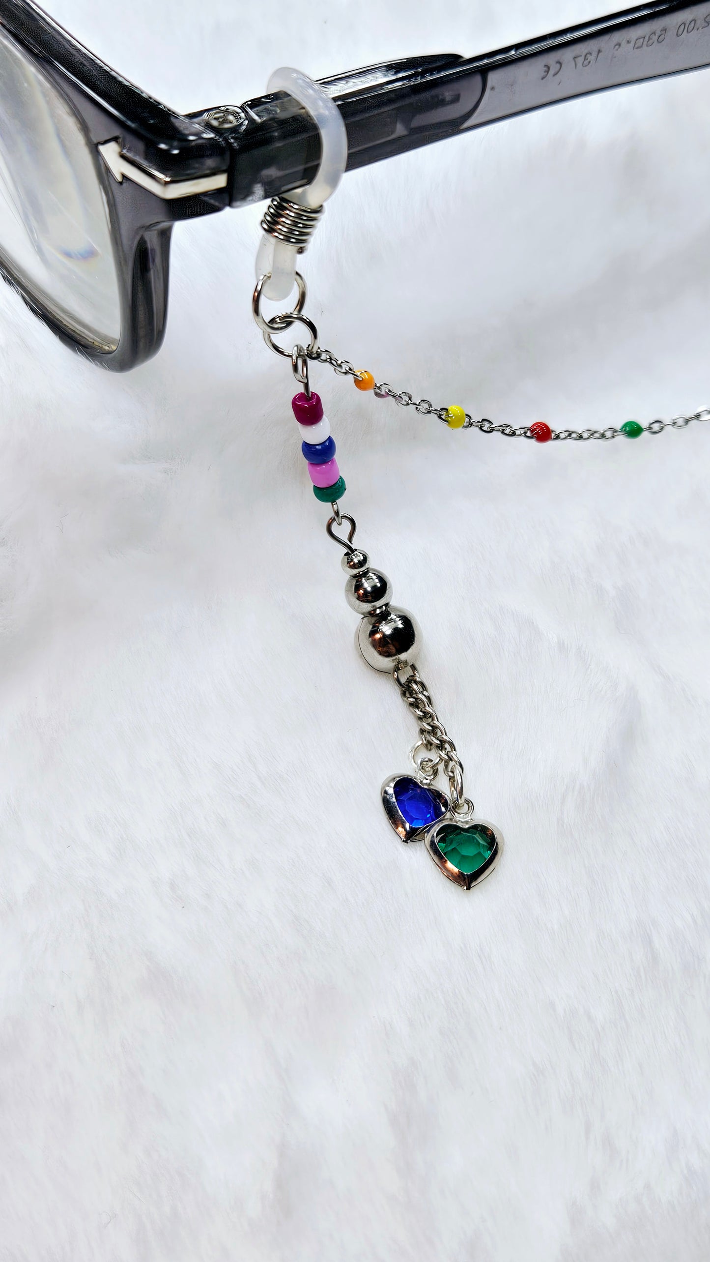 Blue & Green Hearts with Multicolor Silver Glasses Chain