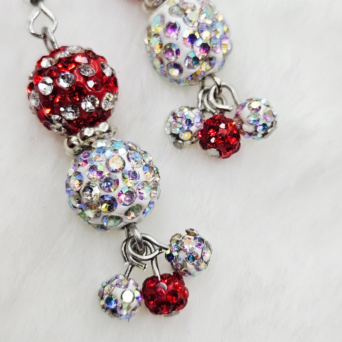 Super Sparkly Red and White Rhinestone Disco Ball Earrings with White or Red Studs