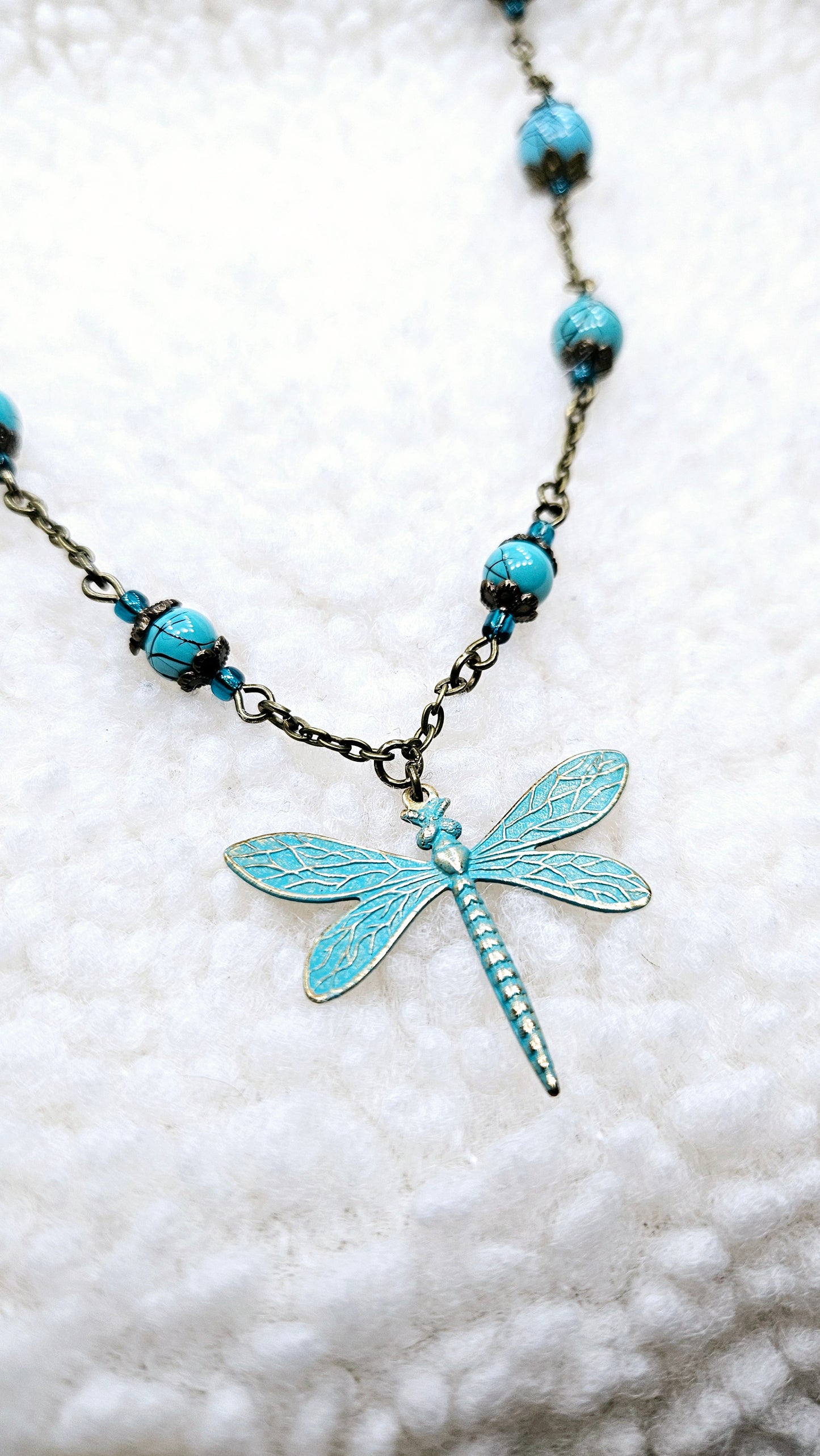 Blues & Brass Dragonfly Set - Pure Brass Dragonfly Pendant with matching Bracelet & Earrings