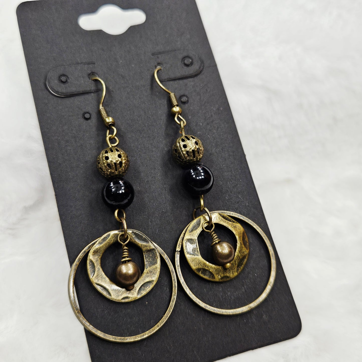 Antiqued Brass Drop Hoop Dangle Earrings
