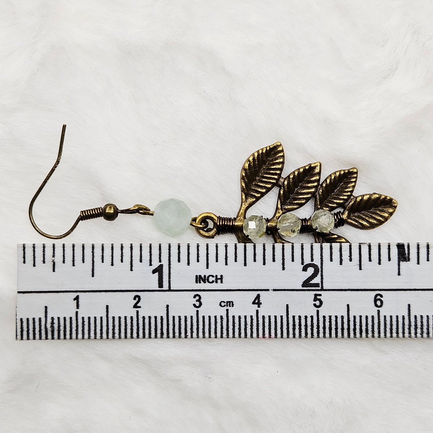 Green Aquamarine and Prehnite Crystal Antiqued Brass Branch Dangles