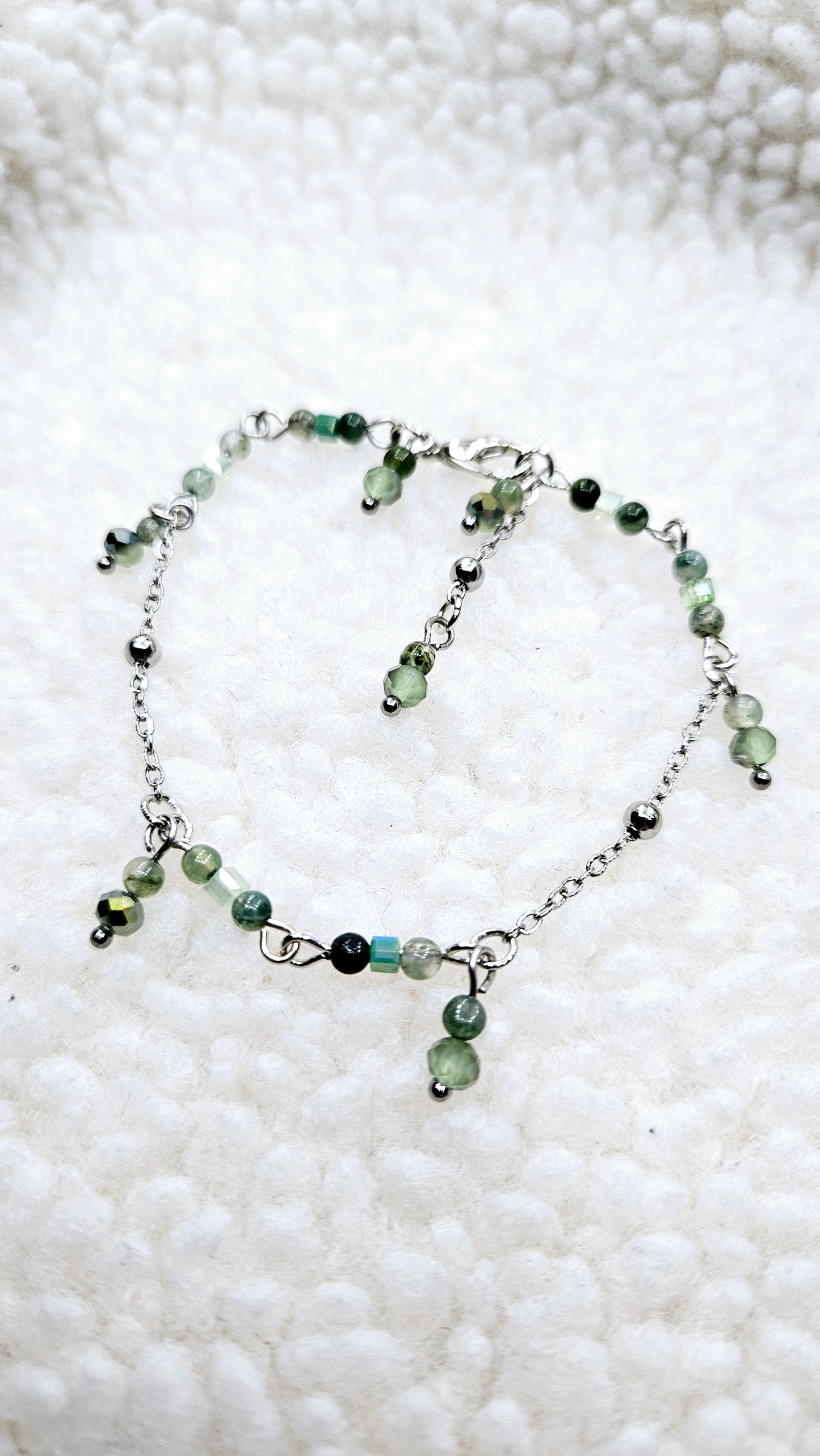 Glorious Greens Set - Silver Leaf Beaded Tassel Earrings & Matching Bracelet