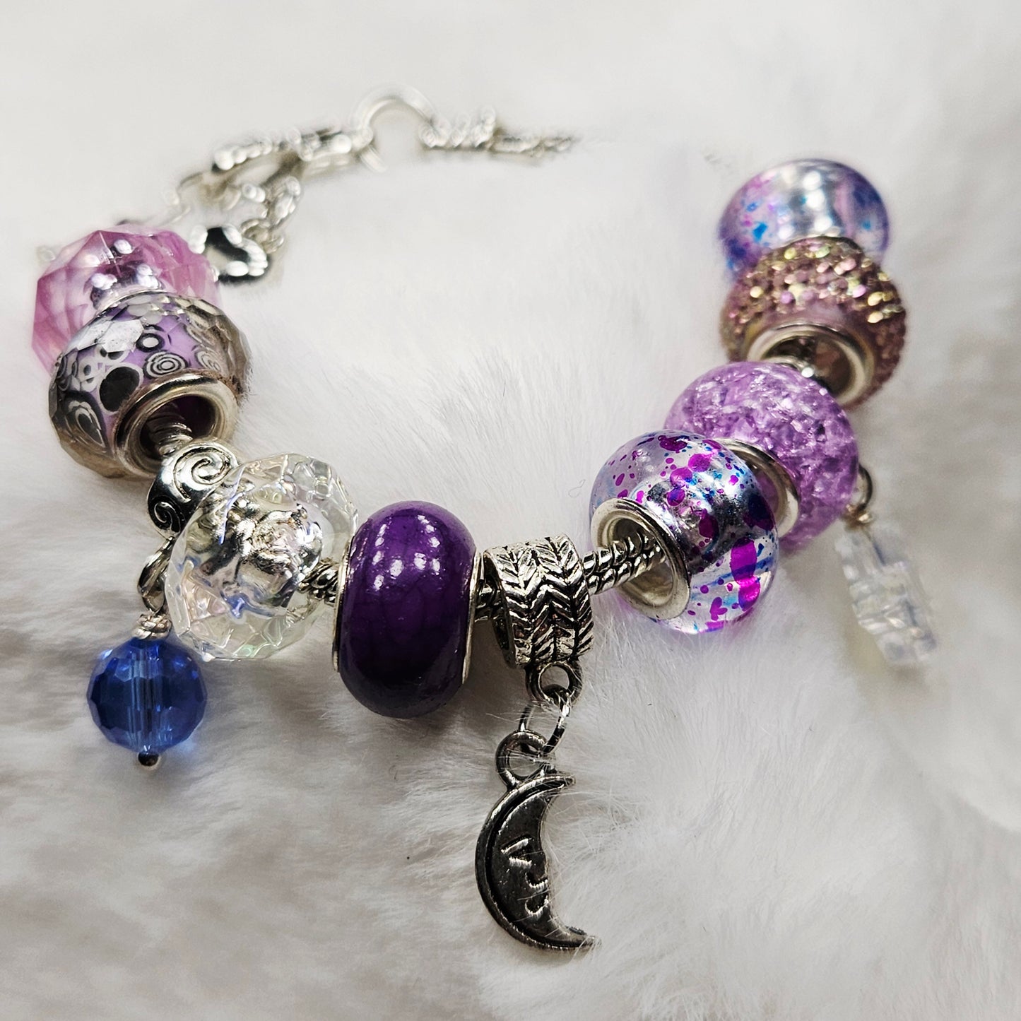 Customized Purple Moon and Star Charm Bracelet