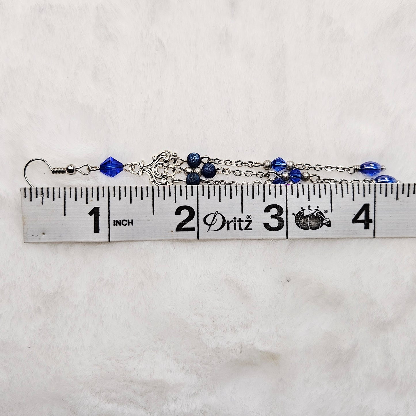 Long Blue Crystal Micro Chandelier Earrings in Silver or Gold