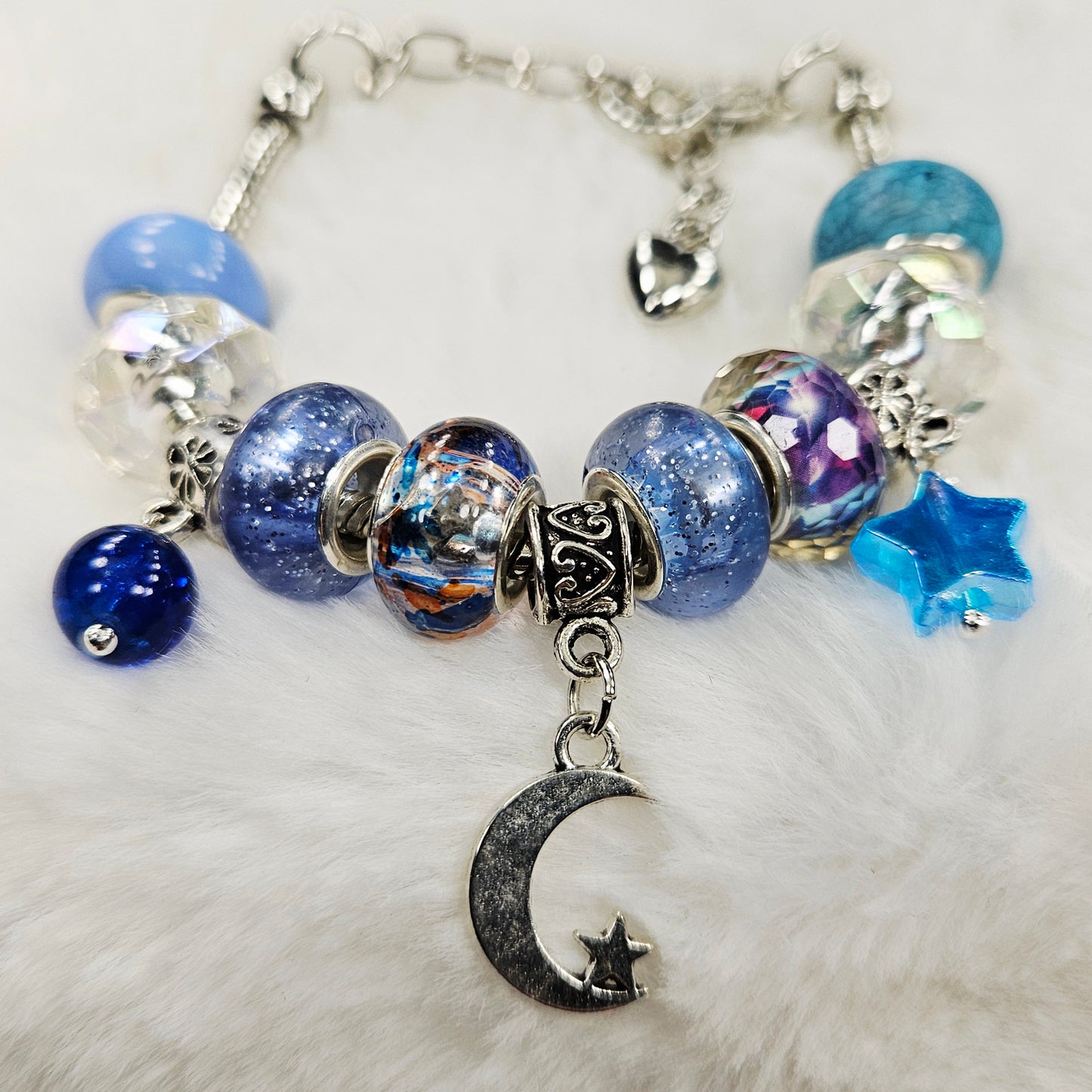 Customized Blue Moon and Star Charm Bracelet