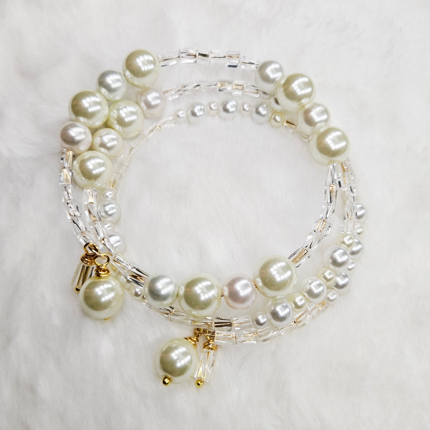 Classic Ivory Pearls and Twisted Glass Wrap Bracelet and Earrings Set