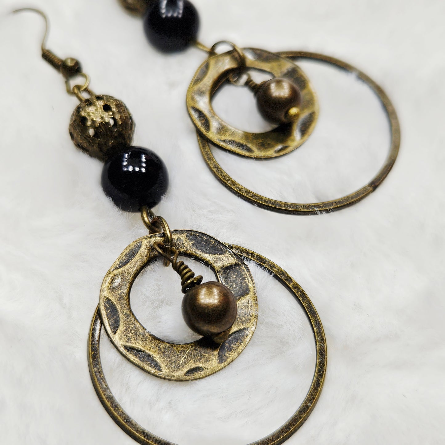 Antiqued Brass Drop Hoop Dangle Earrings