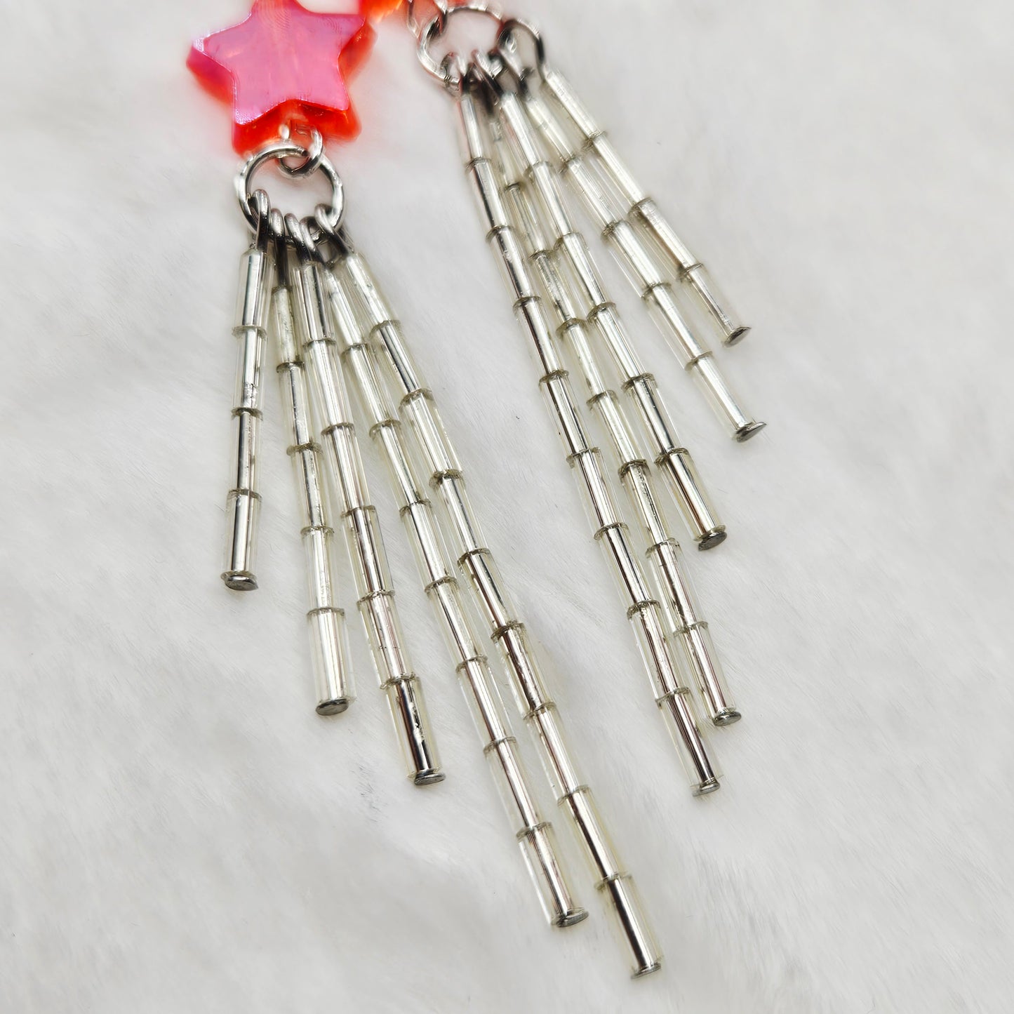 Long Shiny Reddish Pink Shooting Star Earrings