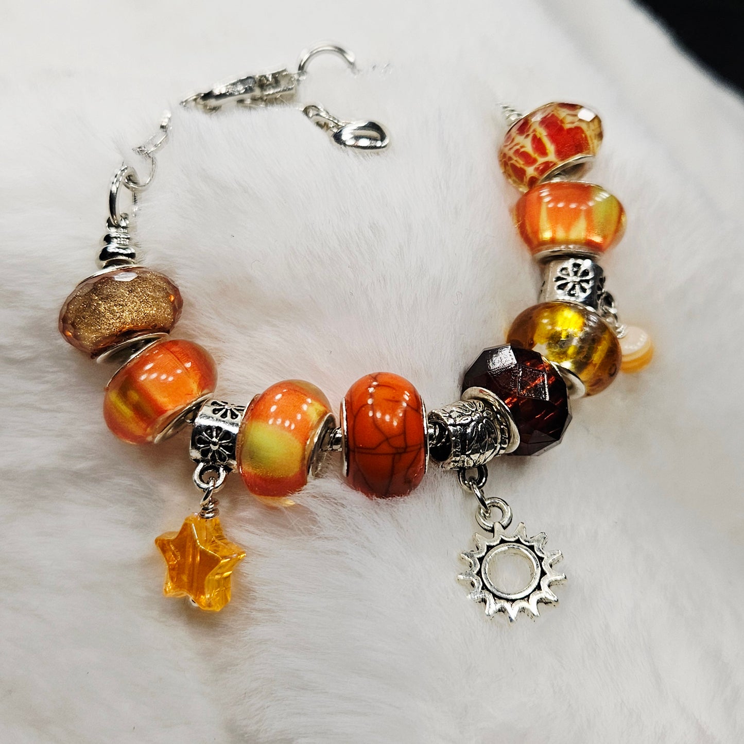 Customized Orange Sun and Star Charm Bracelet