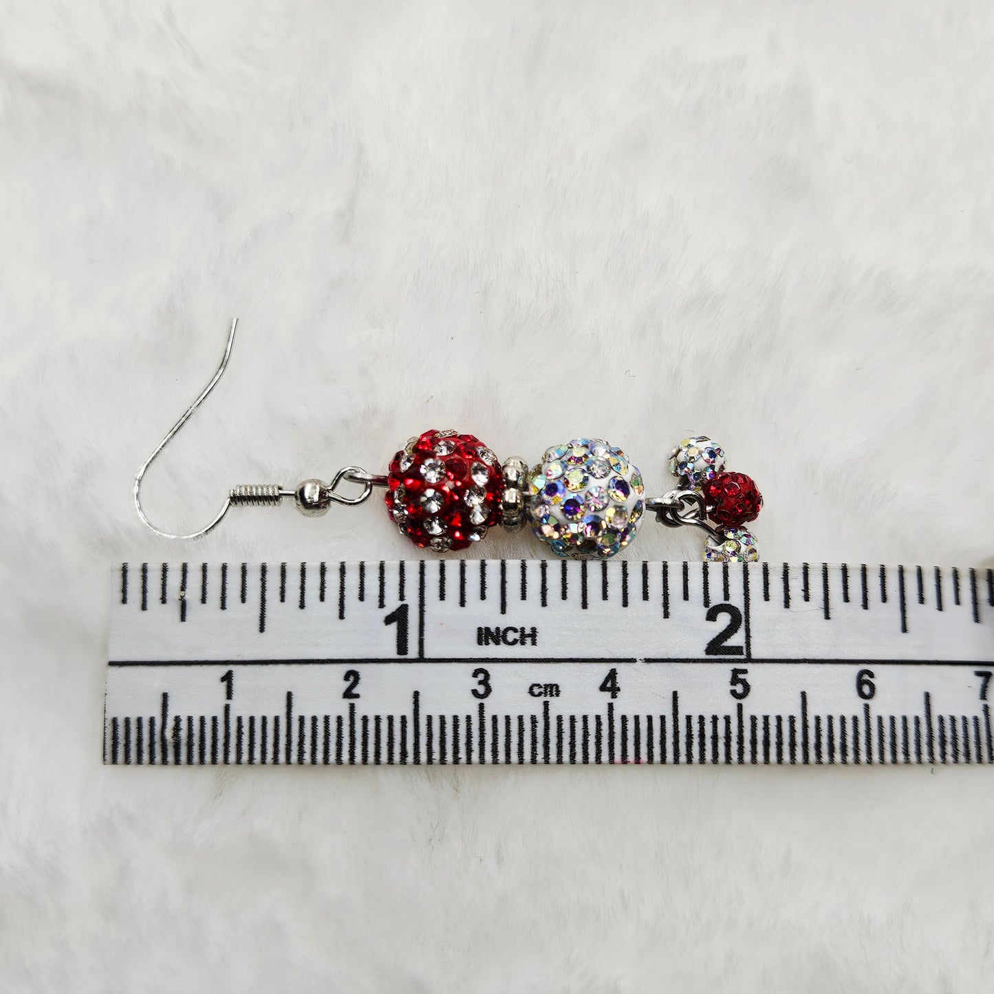 Super Sparkly Red and White Rhinestone Disco Ball Earrings with White or Red Studs