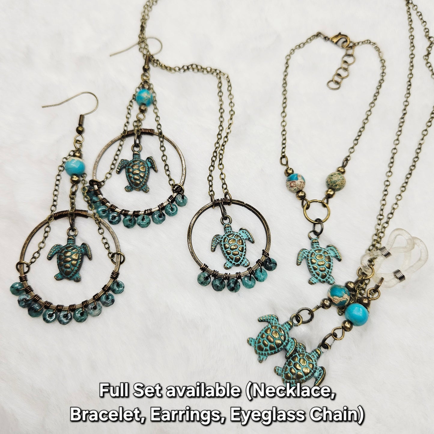 Aged Brass Sea Turtle and Turquoise Bracelet