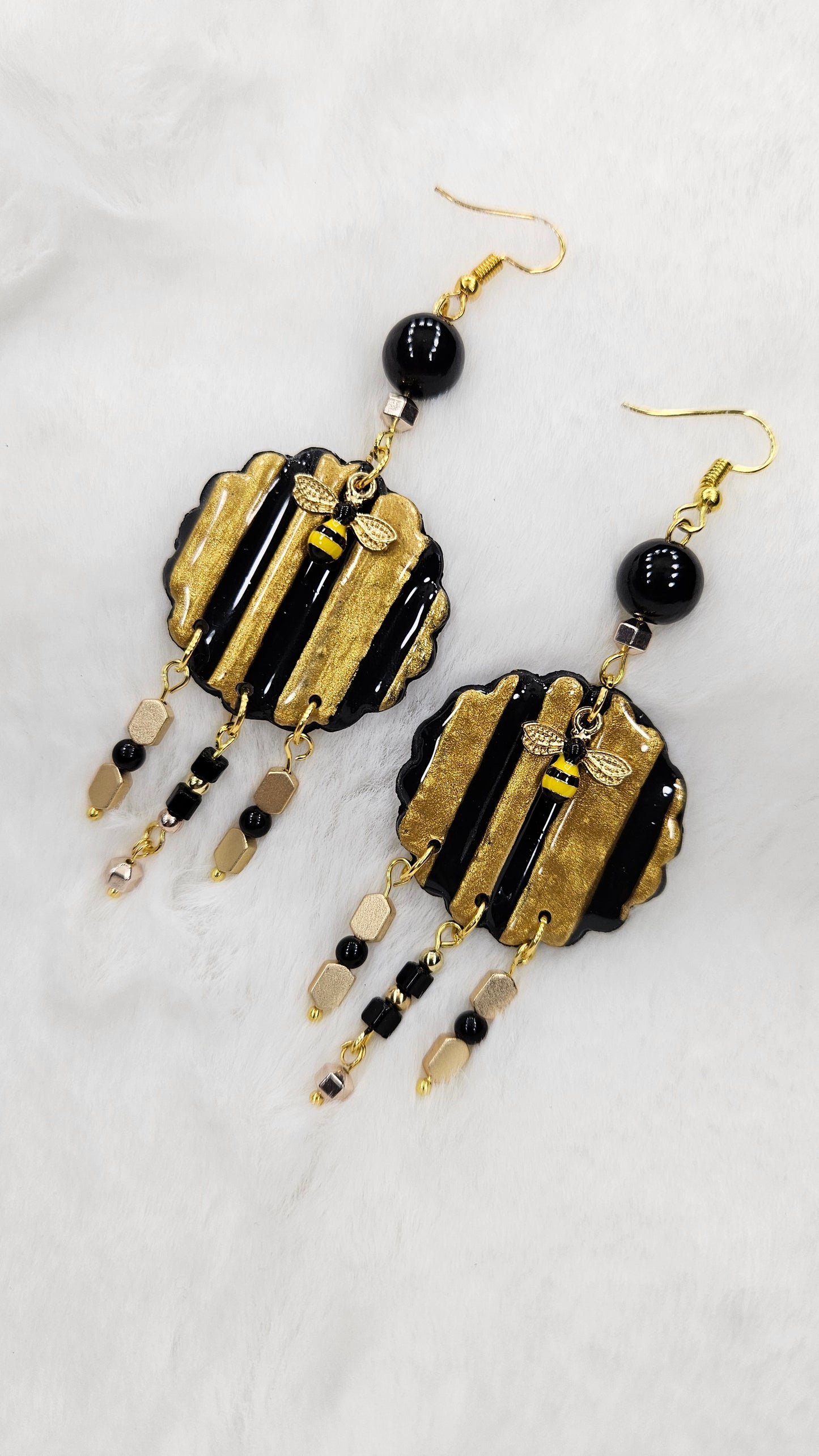 Bumble Bee Black & Gold Clay Dangle Earrings