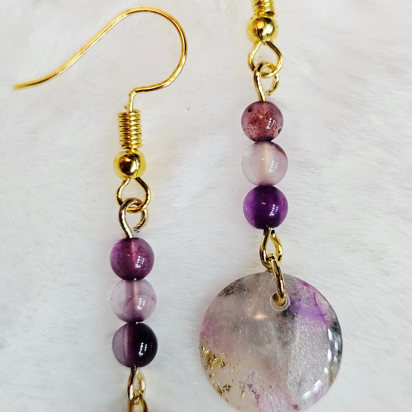Purple Polymer Clay Marble with Gold Fleck and Polished Purple Stones