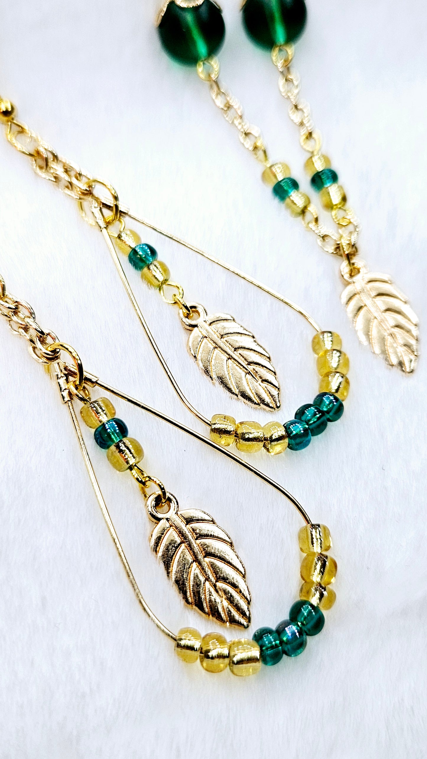 Gallant Golden Leaves Set: Golden Leaf Pendant Necklace & Earrings with Gold Teardrop Hoops