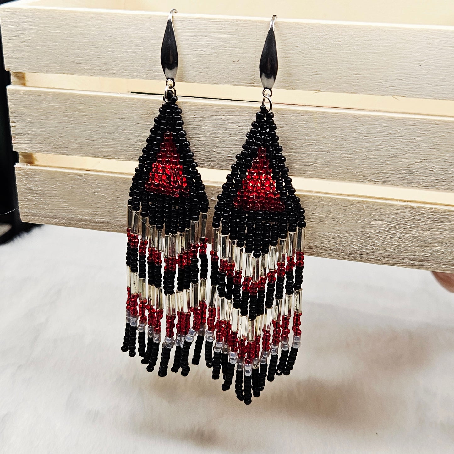 Scarlet Night Beaded Fringe Earrings