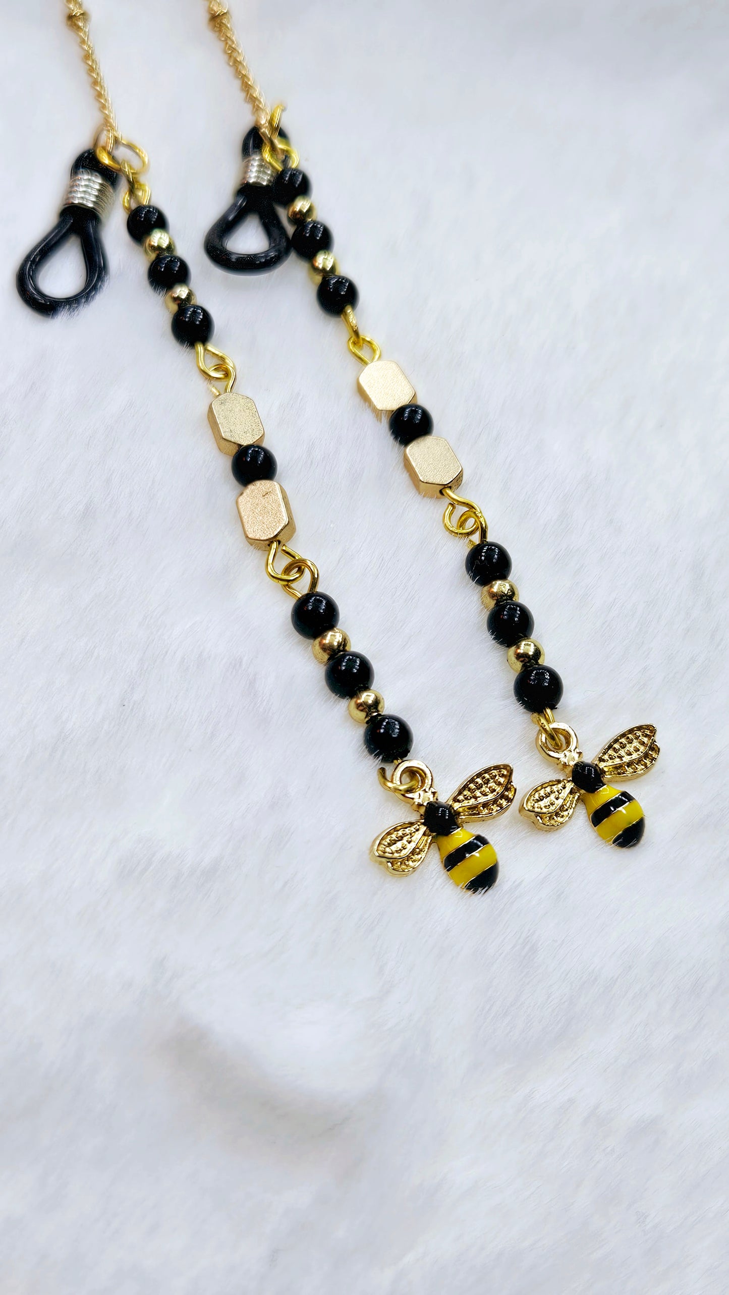 Black & Yellow Bee's on Gold Glasses Chain