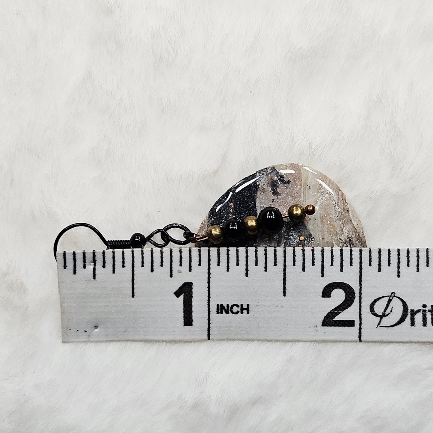 Black and Brown Gold Flake Marble Polymer Clay Earrings with Black Bead Dangles