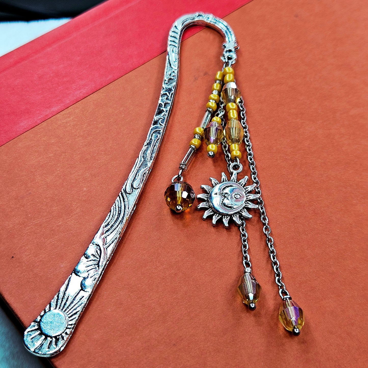 Golden Hour Sun and Moon Charmed Hook Bookmark