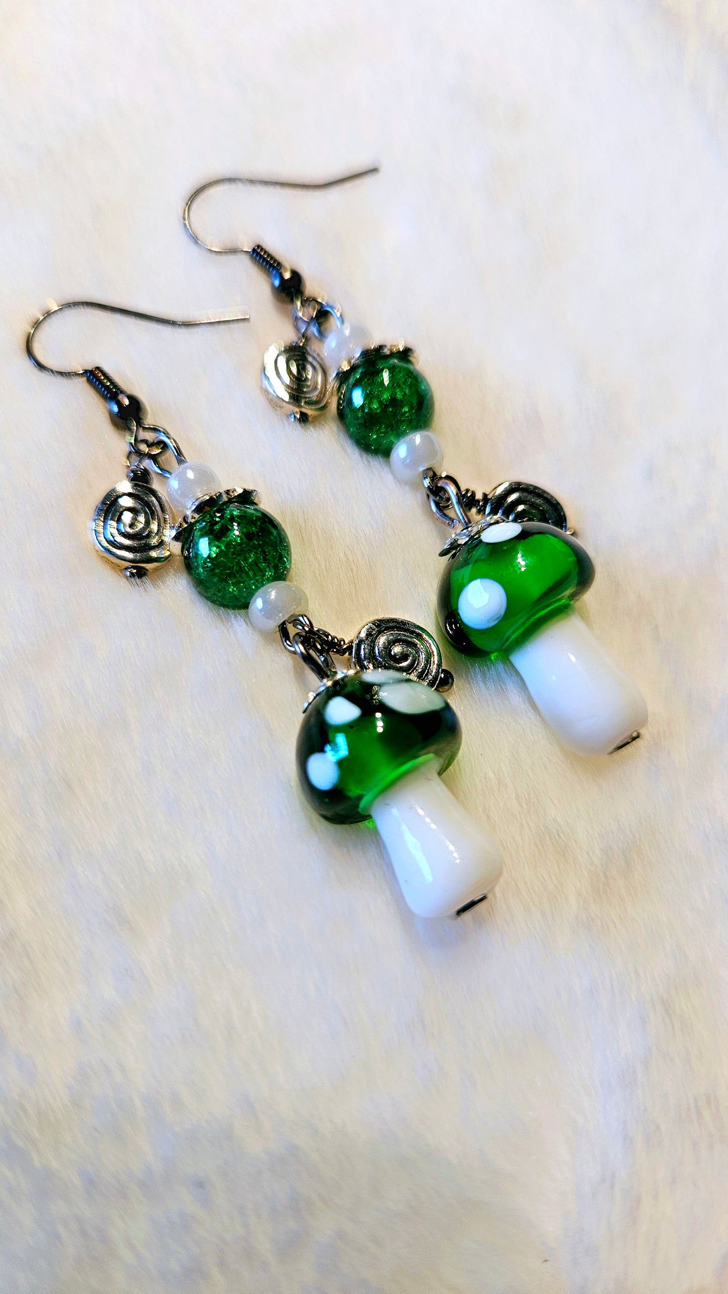 Whimsical Green Mushroom Dangle Earrings