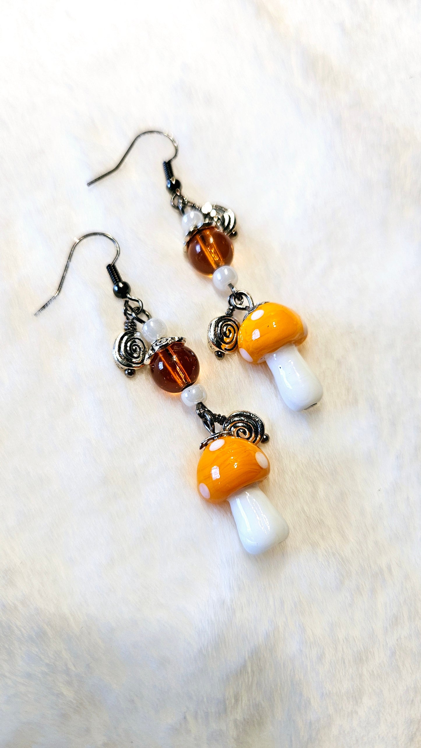 Whimsical Orange Mushroom Dangle Earrings