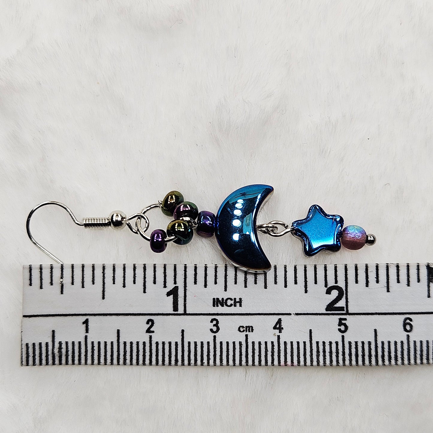 Magical Metallic Blue and Purple Moons and Stars Earrings in Silver or Gold