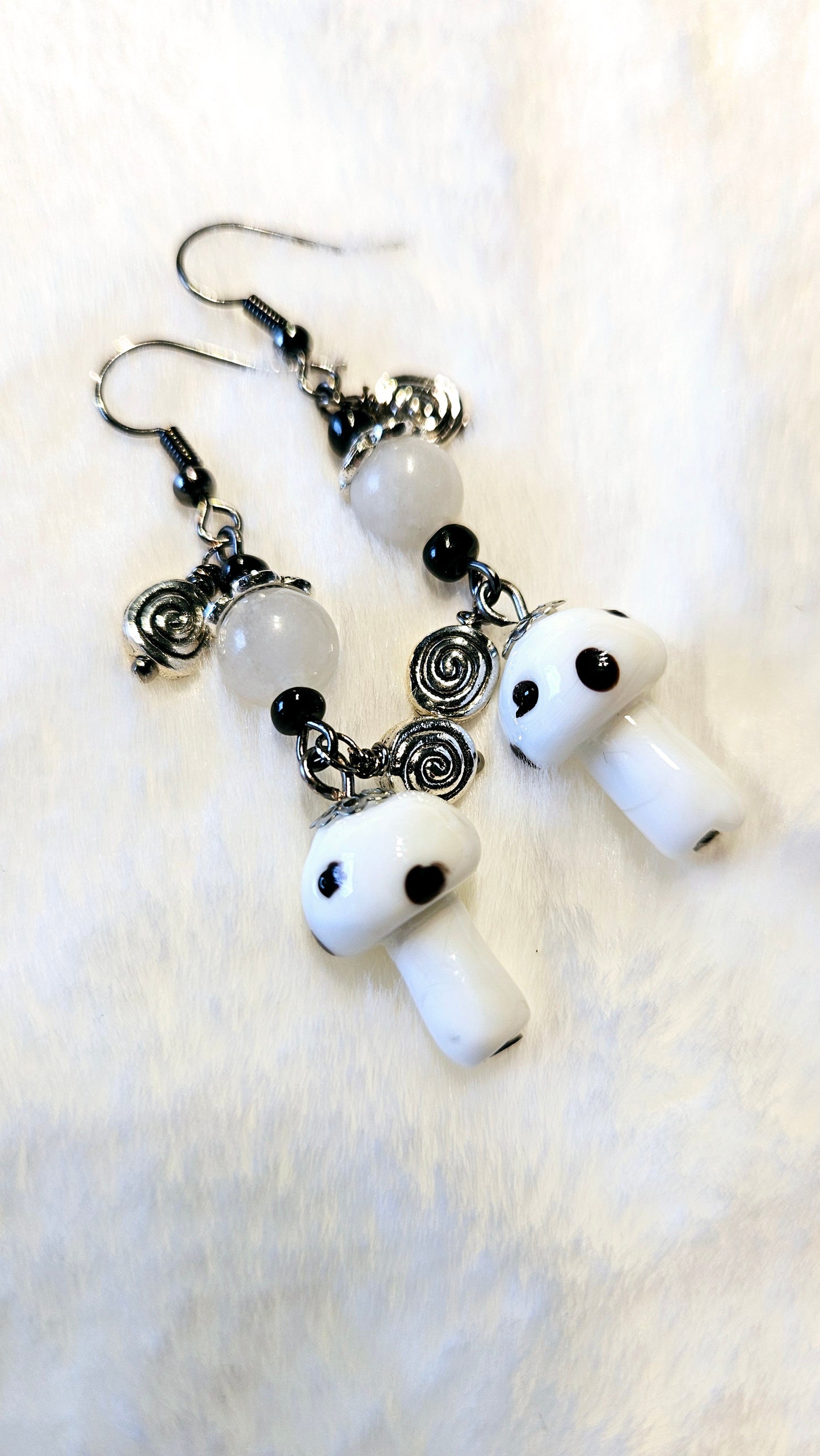 Whimsical White Mushroom Dangle Earrings