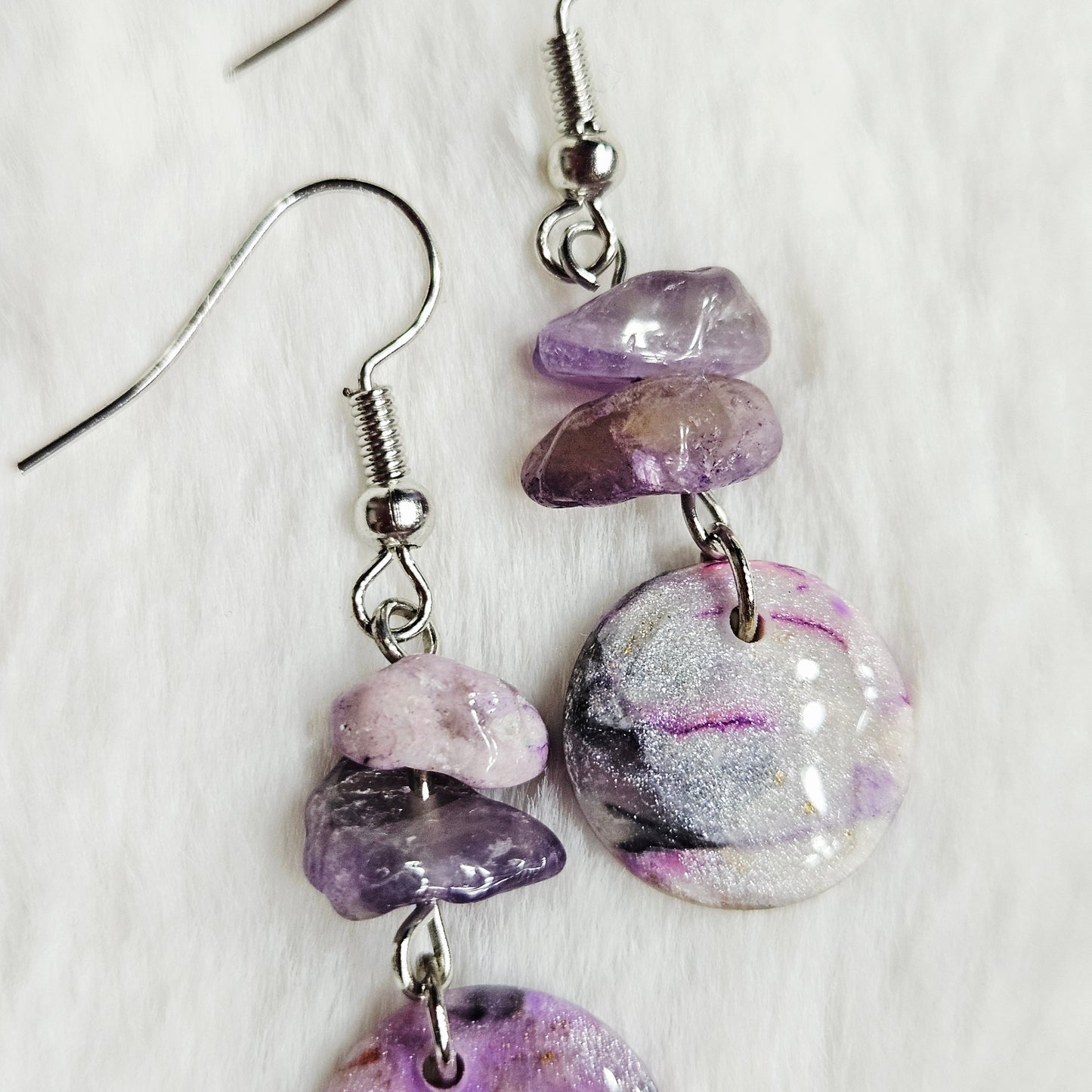 Purple Marble Clay with Gold Fleck and Amethyst Chips in Gold or Silver