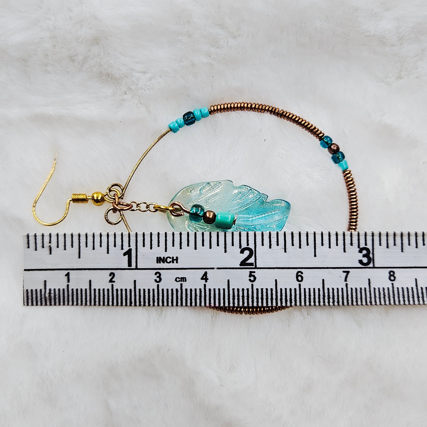 Boho Gold & Copper Wire Wrapped Hoops with Teal Blue Feathers and Seed Beads