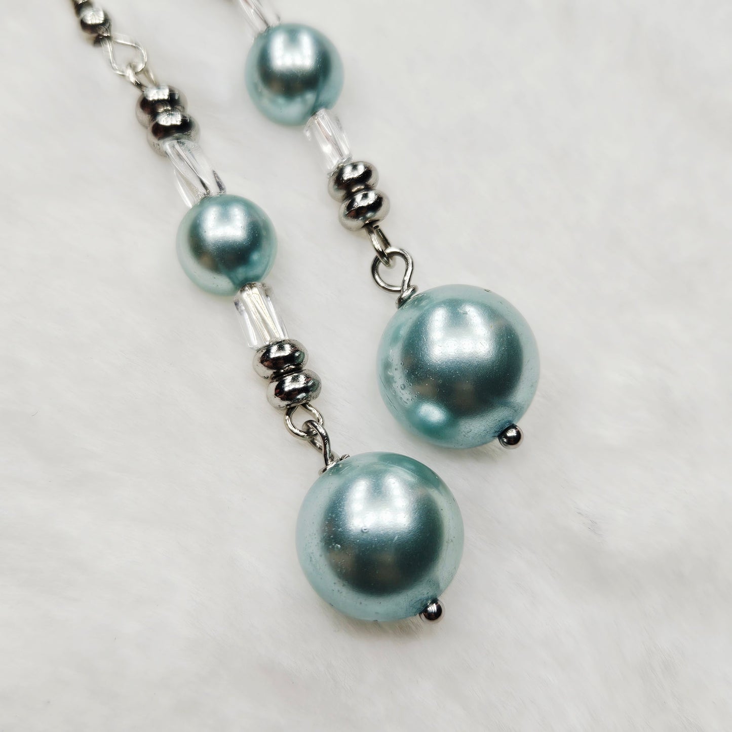 Classy Light Blue Pearls and Twisted Glass Dangle Earrings