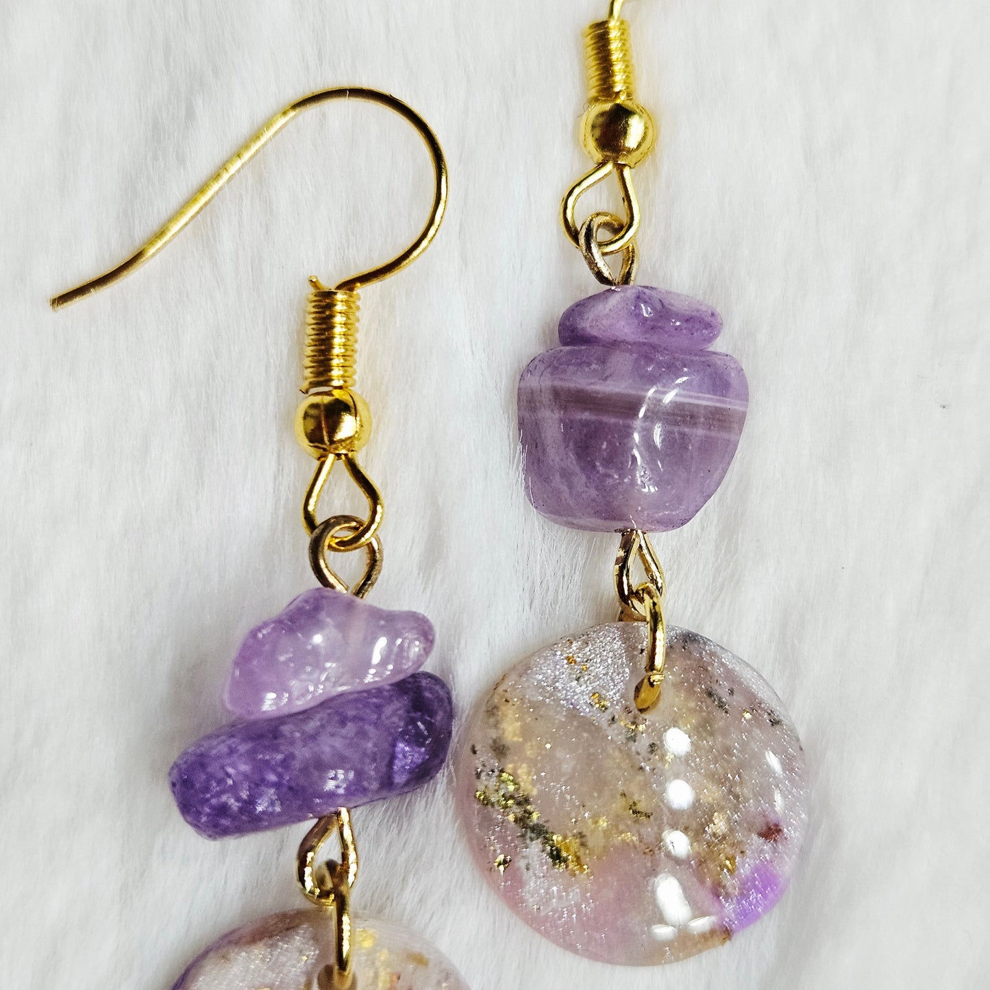 Purple Marble Clay with Gold Fleck and Amethyst Chips in Gold or Silver