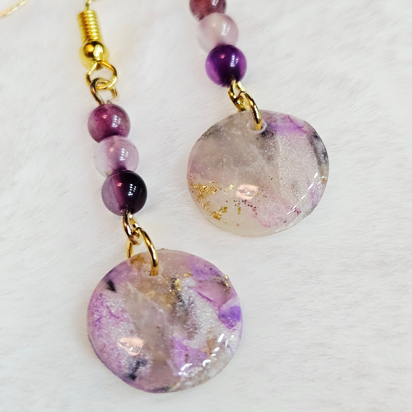 Purple Polymer Clay Marble with Gold Fleck and Polished Purple Stones