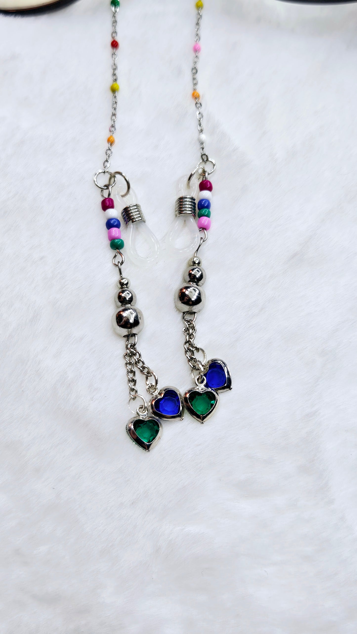 Blue & Green Hearts with Multicolor Silver Glasses Chain