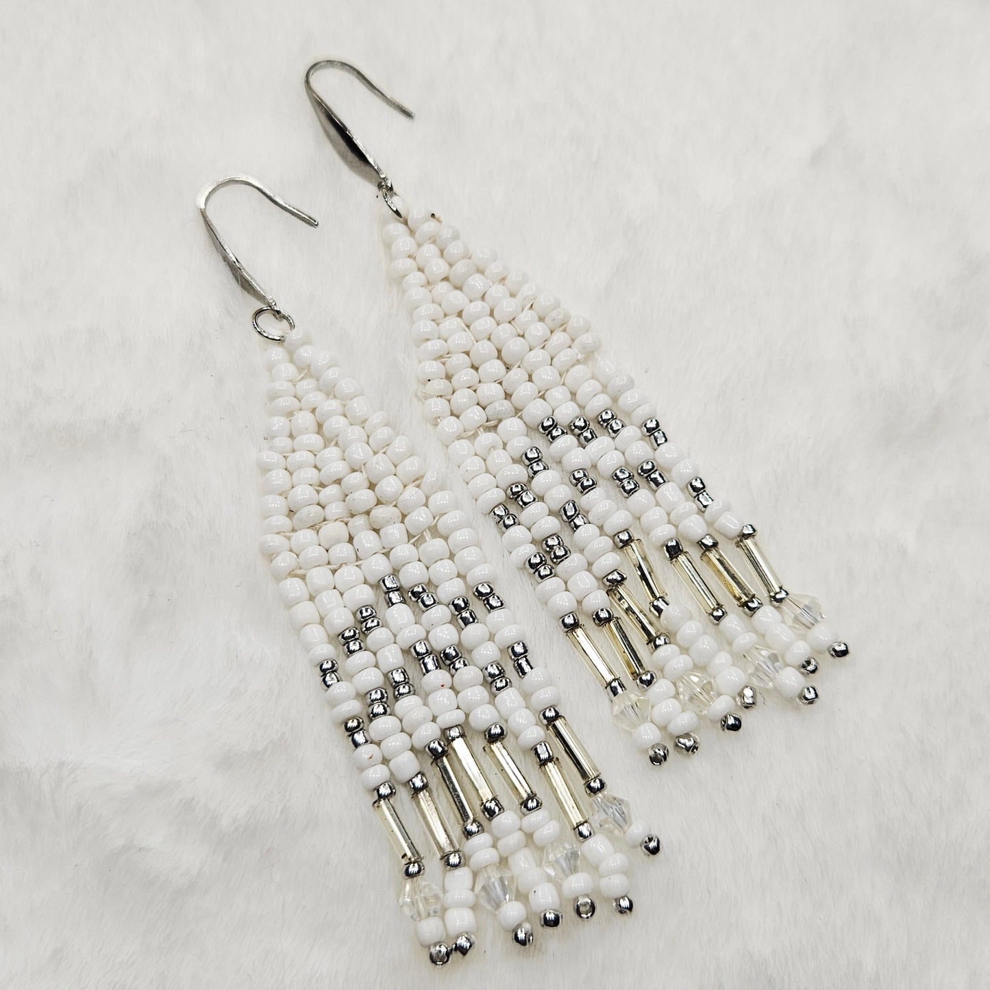 Wings of a Dove Beaded Fringe Earrings