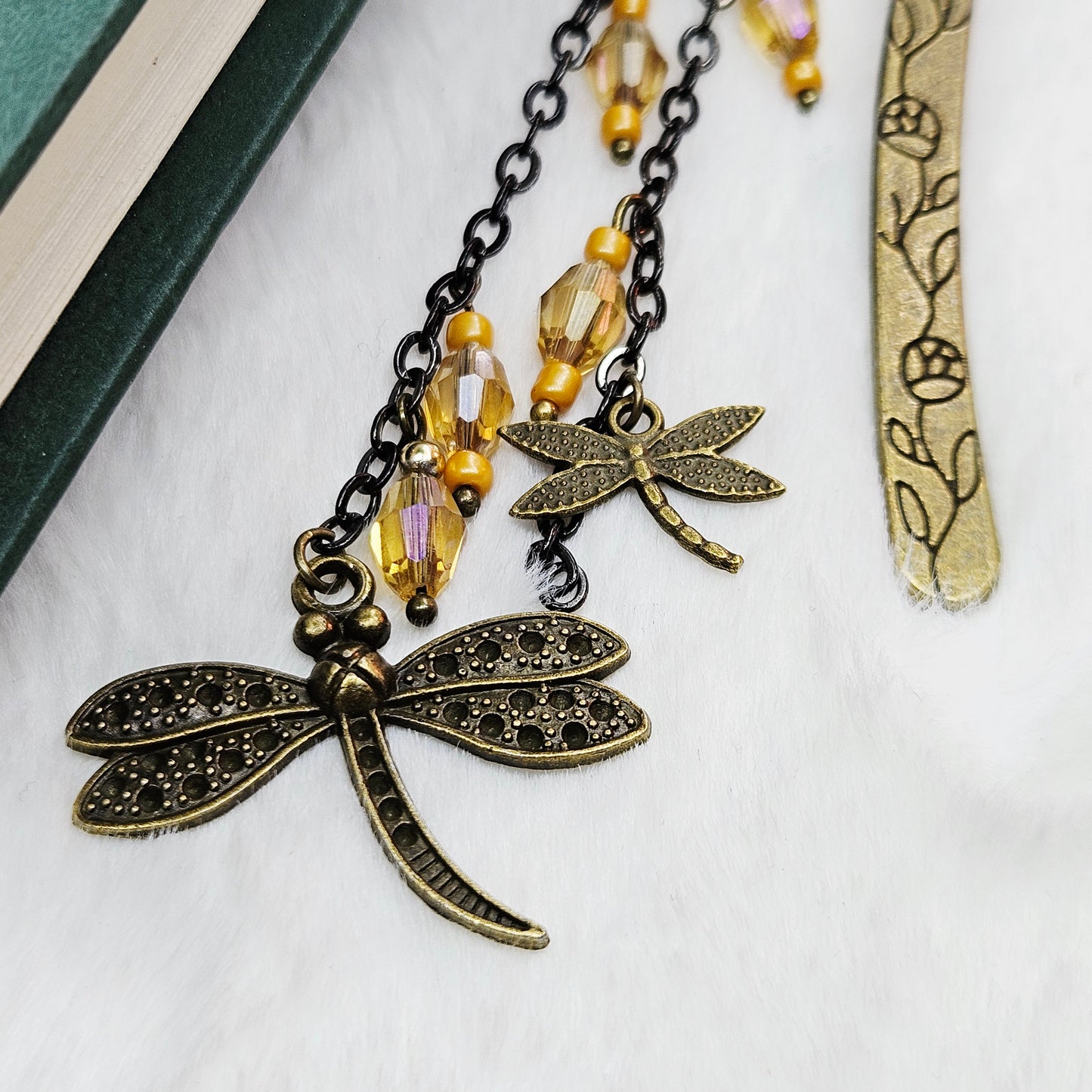 Fields of Gold Double Dragonfly Charmed Hook Bookmark