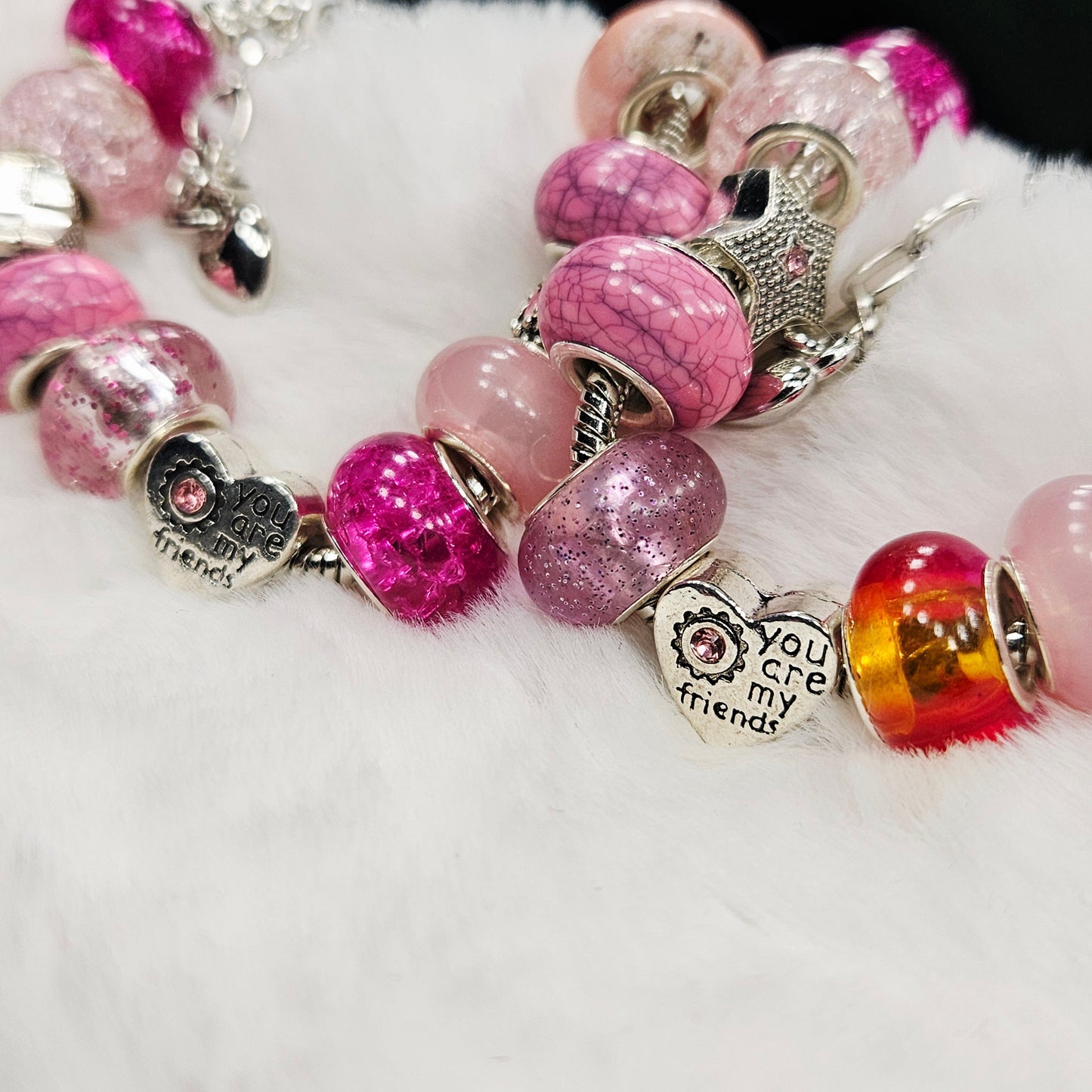 Two Customized Pink Star Friendship Bracelets