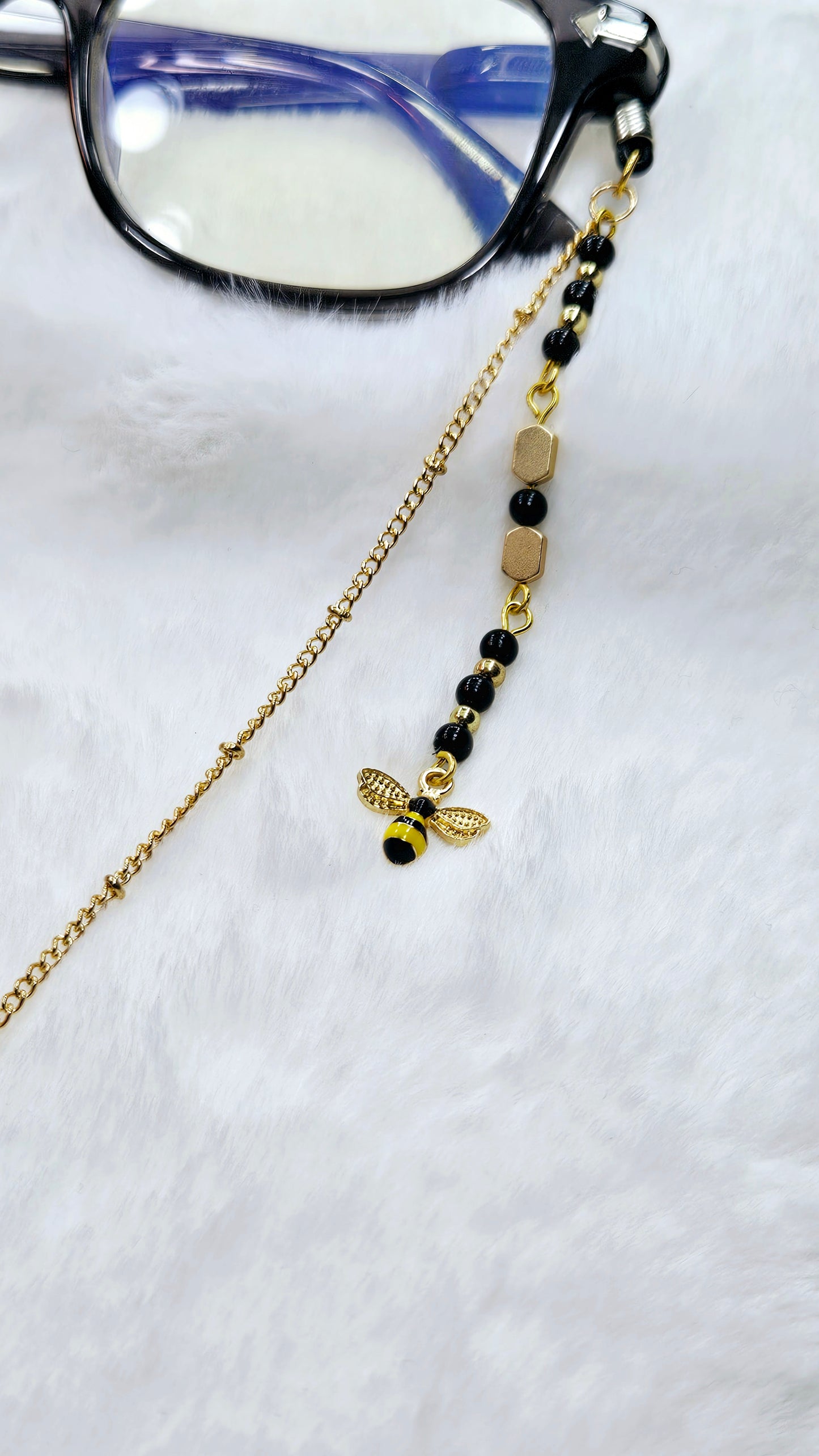 Black & Yellow Bee's on Gold Glasses Chain