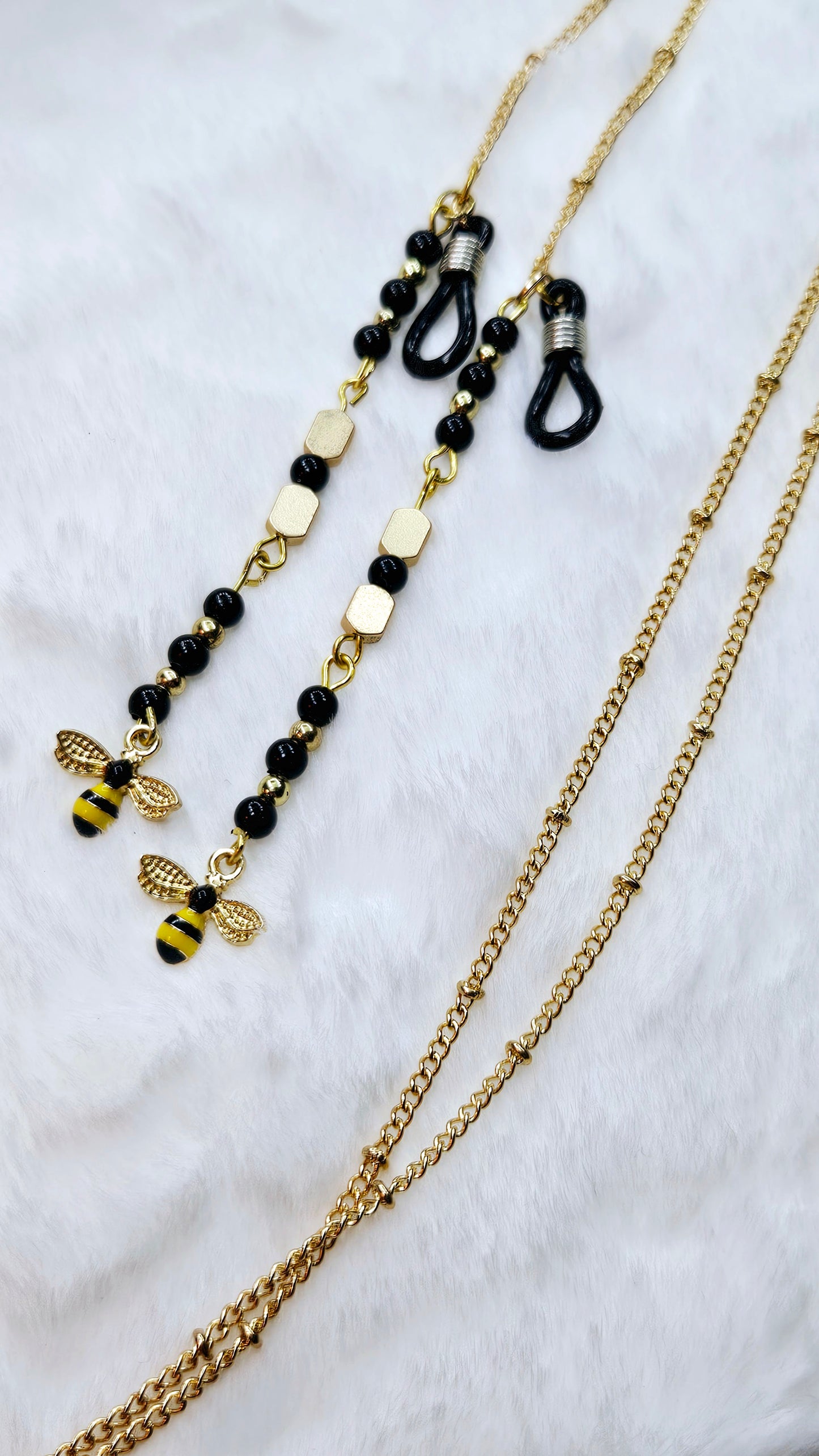 Black & Yellow Bee's on Gold Glasses Chain