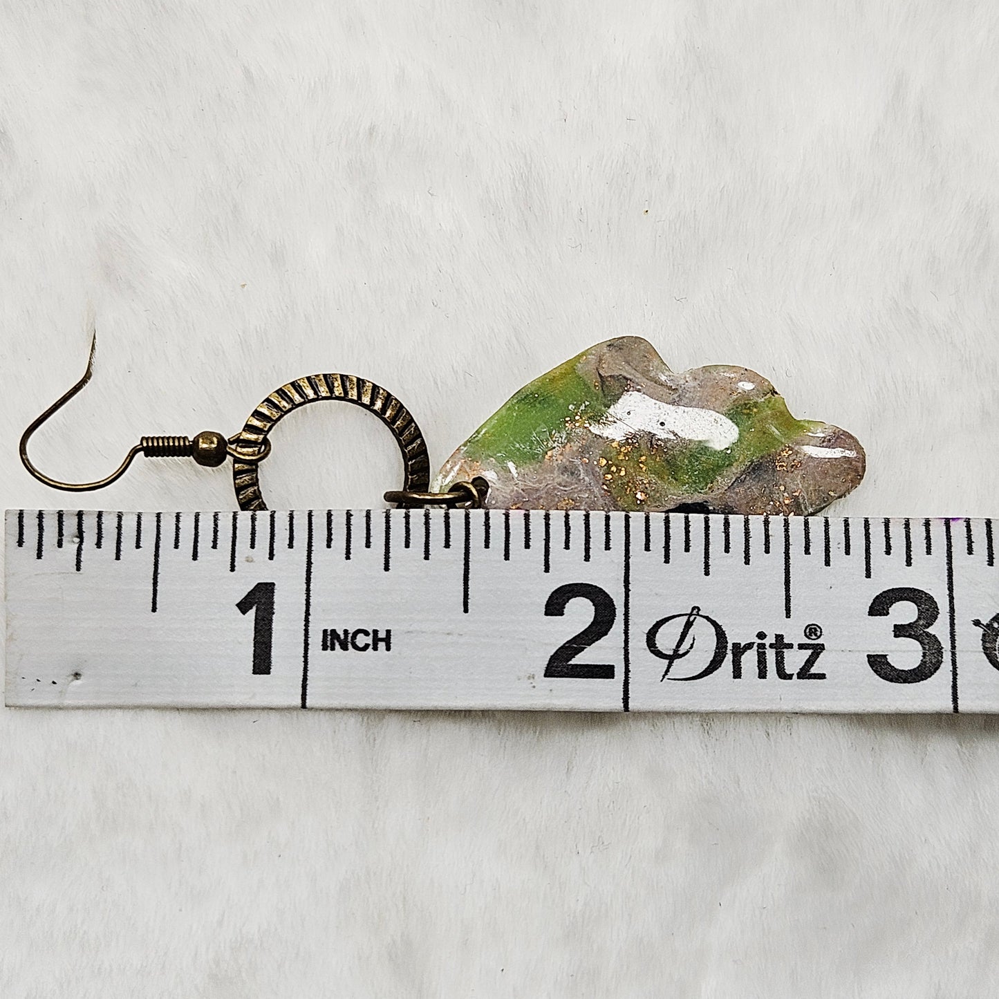 Lime Green Camouflage Leaf Polymer Clay Earrings with Antiqued Brass Hoops