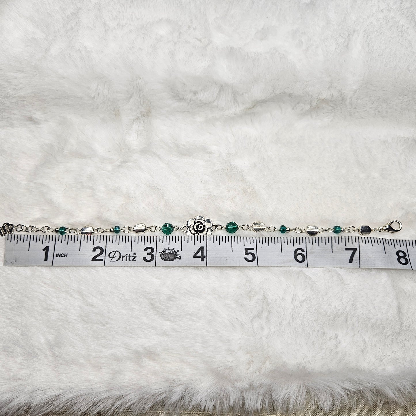 Silver Rose Bracelet with Emerald Austrian Crystals